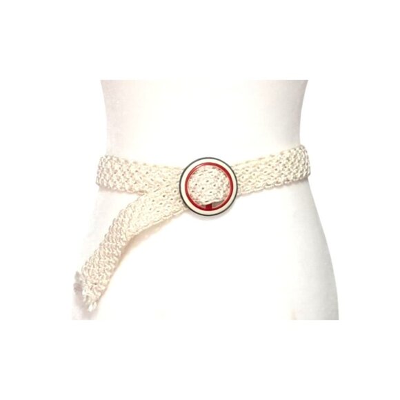 Vintage Macrame Belt Celluloid Buckle Red White Blue Accessories - Picture 4 of 9